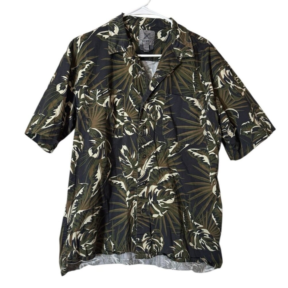 Vertx Men Size Large Button Down Short Sleeve Shirt Tropical Hawaiian‎ Beach